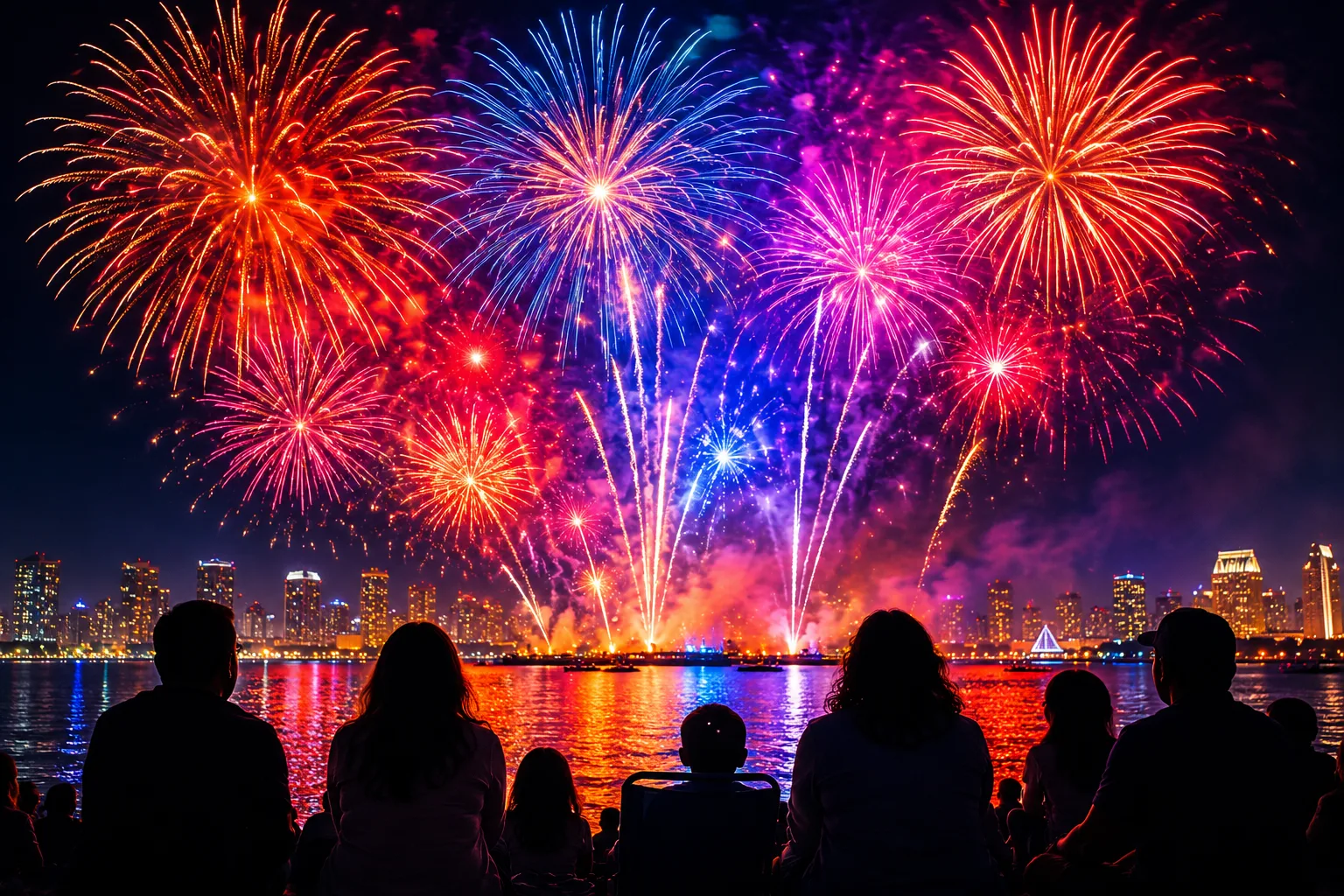 Fireworks over San Diego Bay on the Fourth of July