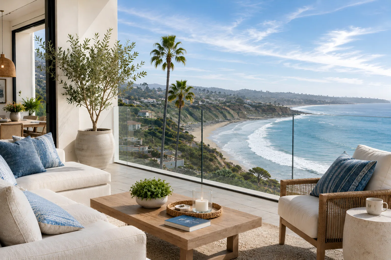 Luxury living room with ocean view in San Diego, California